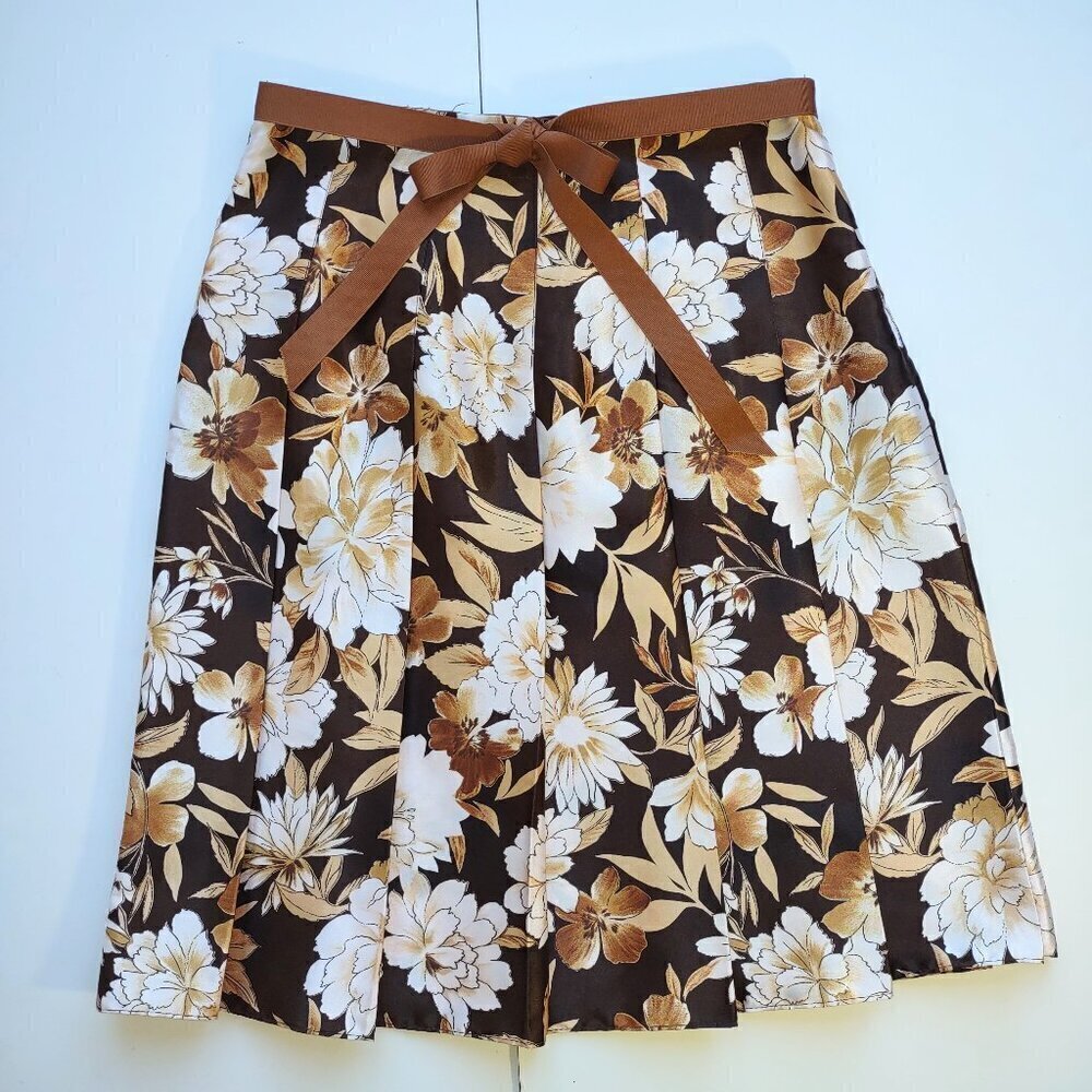 Floral Pleated Skirt Size 4 Ribbon Belt Feminine Cottagecore Indie - Picture 7 of 8